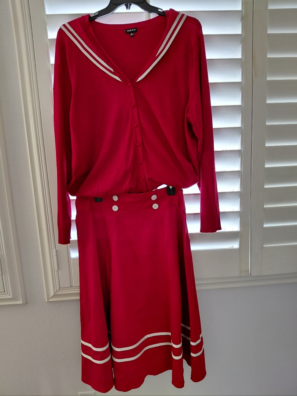 Torrid Red Knit Sailor-Collar Cardigan & Skirt Set